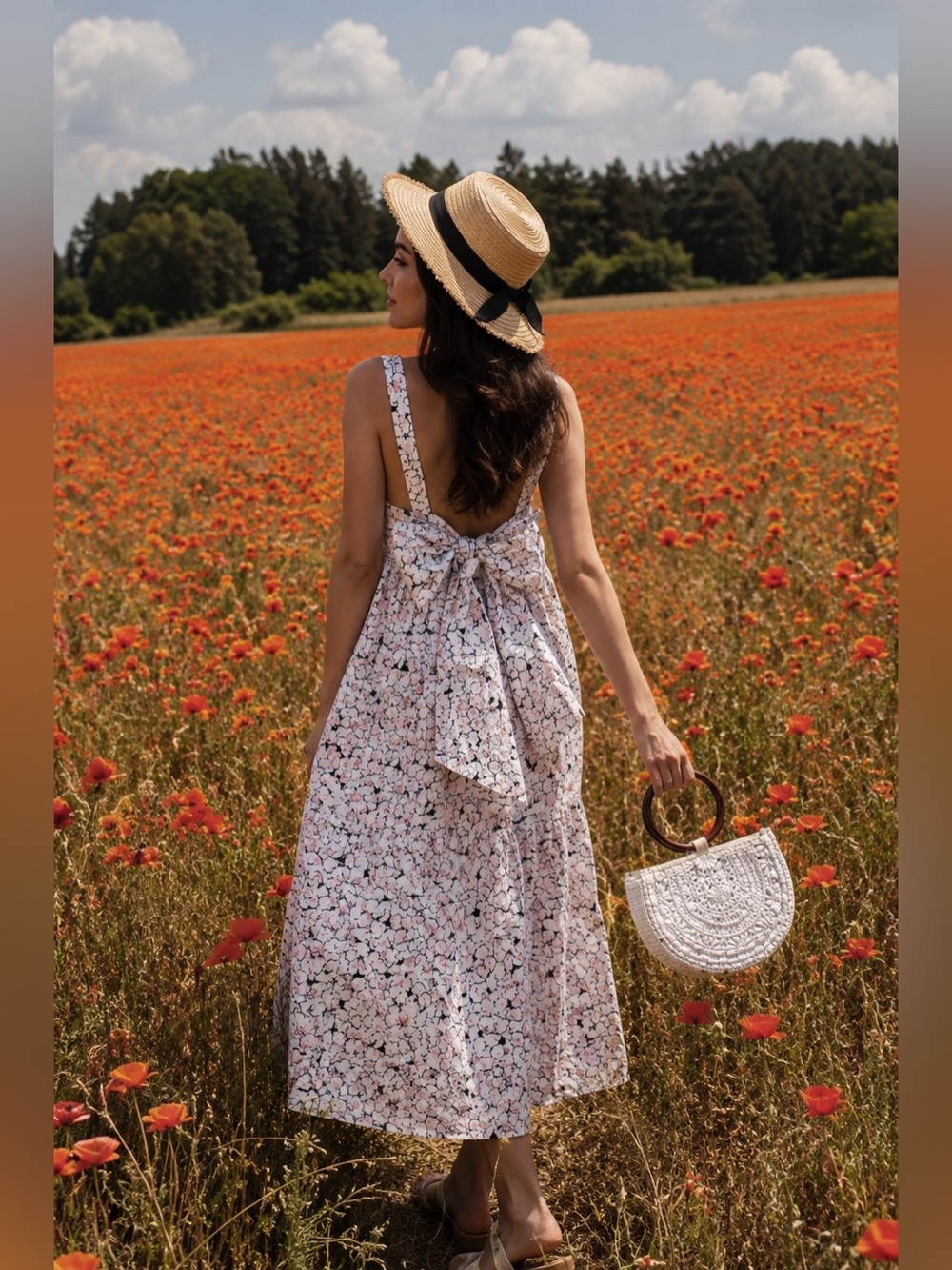 Zara White Floral Bow Tie Maxi Dress
